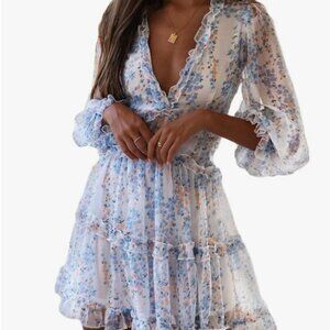 Floral Dress with Plunging Neckline and Open Back | Size L